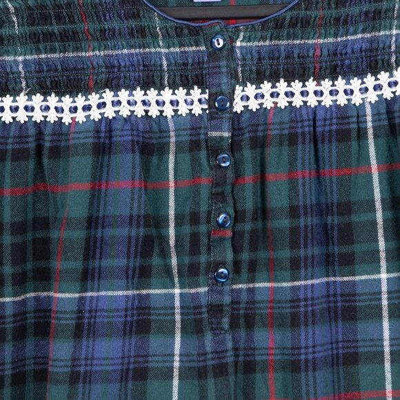 Laura Scott Plaid Nightgown M Womens Green Blue Ruffle Flannel Cotton Buttons - Picture 5 of 7